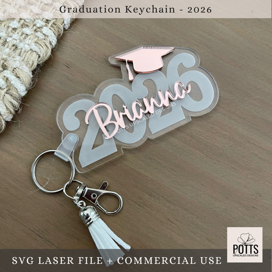 2025 or 2026 Graduation Key Chain SVG – Laser Cut File | Digital Download Only
