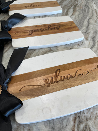 Personalized Charcuterie Serving Board - Marble and Acacia Wood