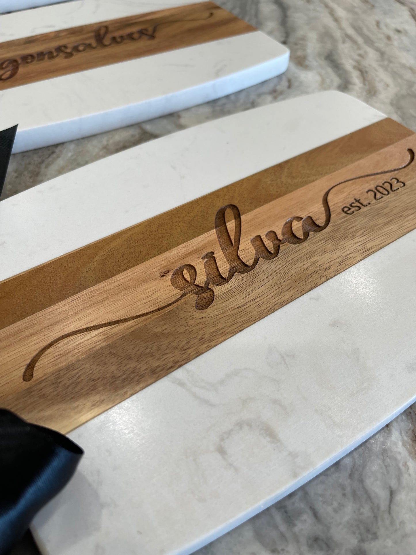 Personalized Charcuterie Serving Board - Marble and Acacia Wood