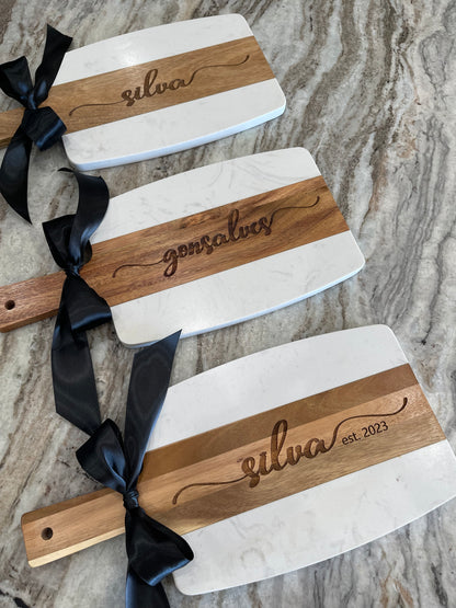 Personalized Charcuterie Serving Board - Marble and Acacia Wood