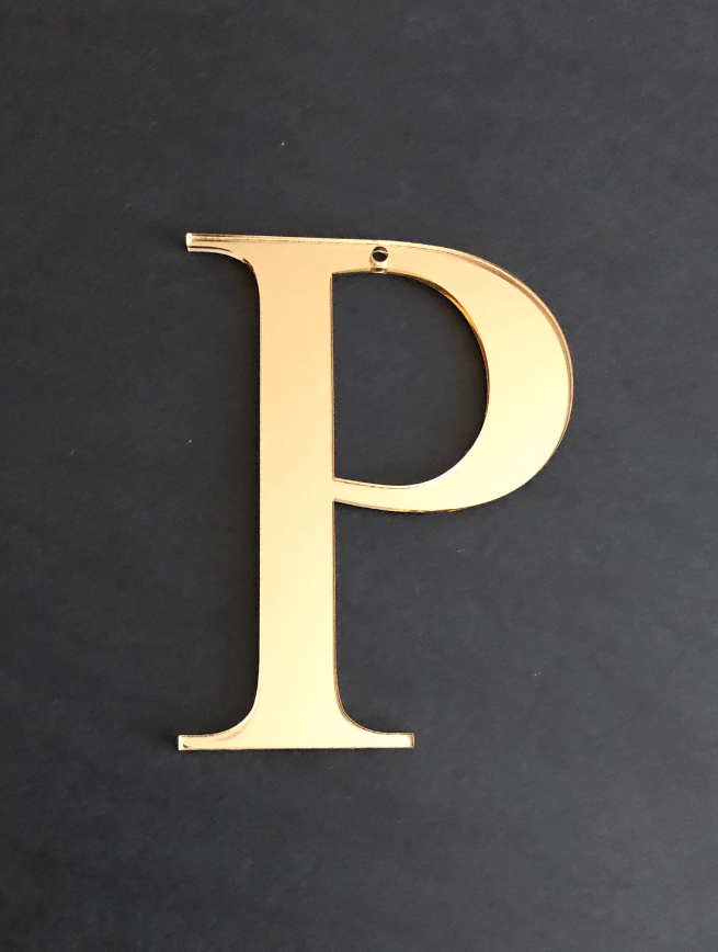 Gold Mirror P Letter Ornament Initial for Christmas Stockings