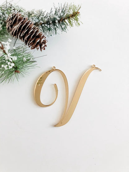 Large 6" Christmas Ornament, Letter Ornament, Gold Glitter, Last Name Initial, Holiday Decor, Silver Sparkle, Stocking Gift Tag, Wood