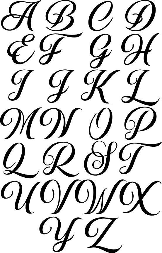 Letter chart for cursive letter ornaments for Christmas stocking