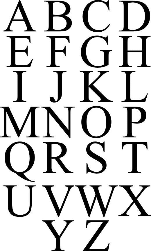 Letter chart for serif letter ornaments for Christmas stocking