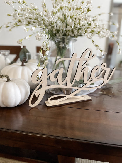 Blessed Sign with Stand, Cursive Word, Fall Table, Friendsgiving Decor, Thanksgiving Signs, Farmhouse Style, Laser Cut Wood Thankful Gather