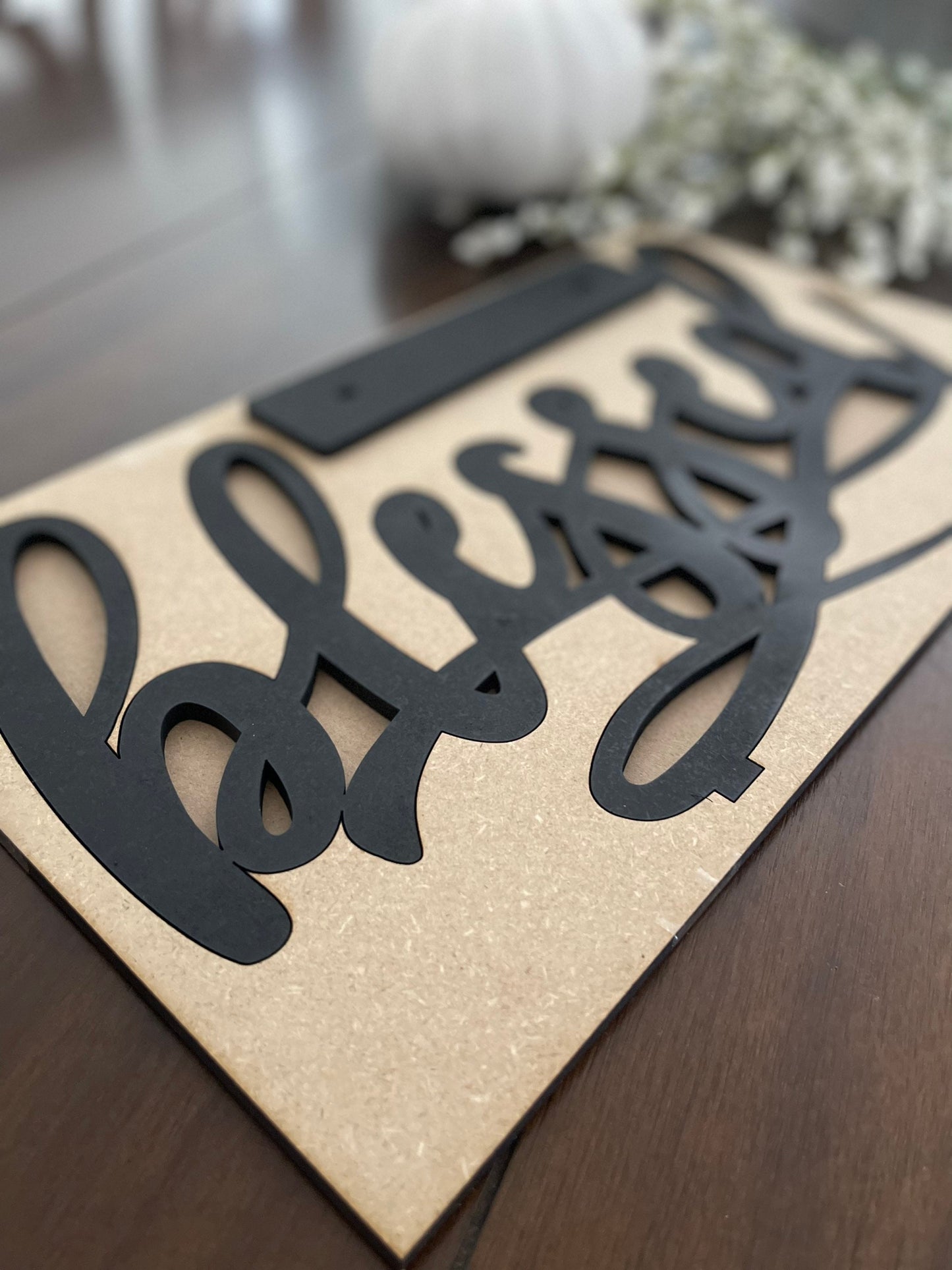 Blessed Sign with Stand, Cursive Word, Fall Table, Friendsgiving Decor, Thanksgiving Signs, Farmhouse Style, Laser Cut Wood Thankful Gather