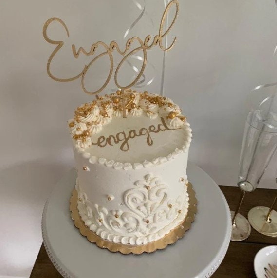 Engaged Cake Topper: Acrylic or Wood Engagement Party Decor