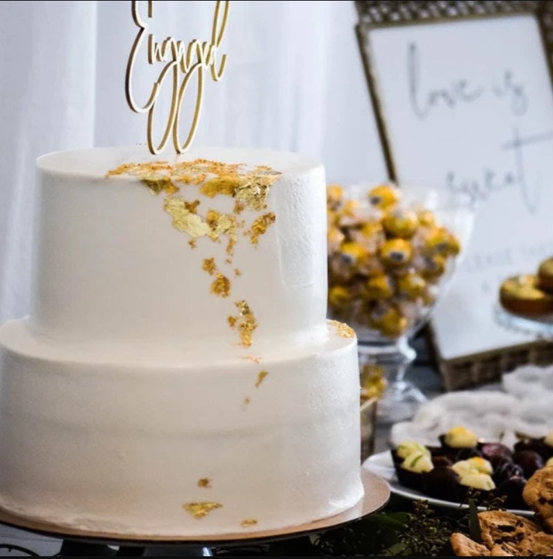 Engaged Cake Topper: Acrylic or Wood Engagement Party Decor