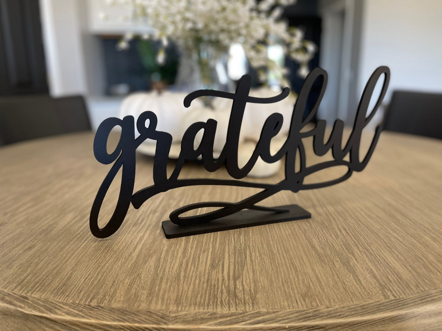 Blessed Sign with Stand, Cursive Word, Fall Table, Friendsgiving Decor, Thanksgiving Signs, Farmhouse Style, Laser Cut Wood Thankful Gather