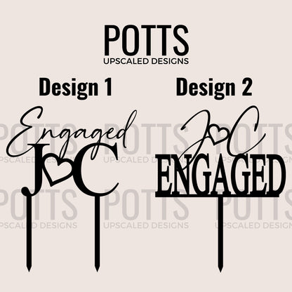 Personalized Engaged Cake Topper, Couple Initials with Heart, Gold Mirror Acrylic, Custom Engagement Party Decor, We're Engaged