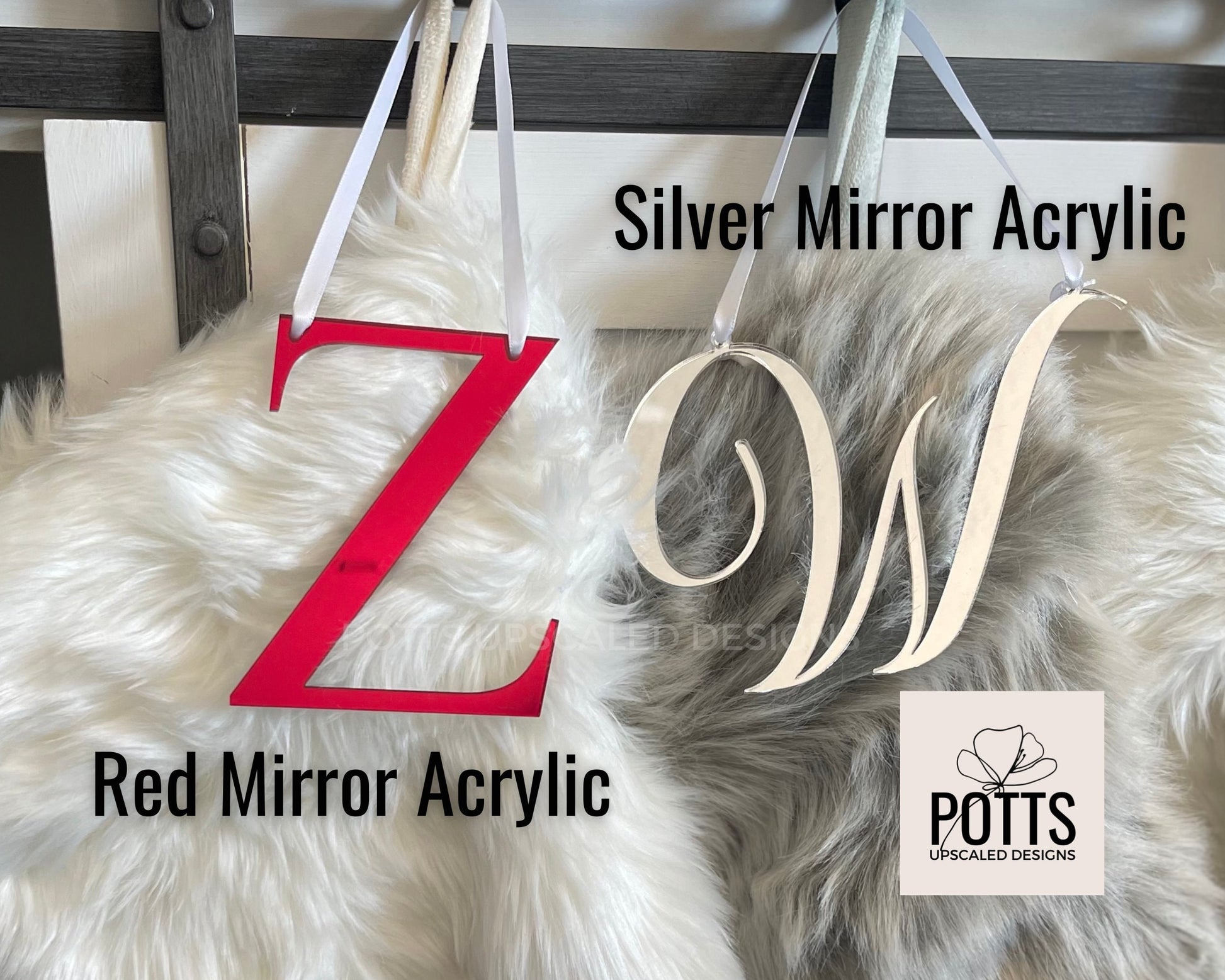 4" Christmas Stocking Letter Ornament, Mirror Gold, Large Name Initial, Holiday Decor, Silver Name Gift Tag, Xmas Tree, Cursive or Block