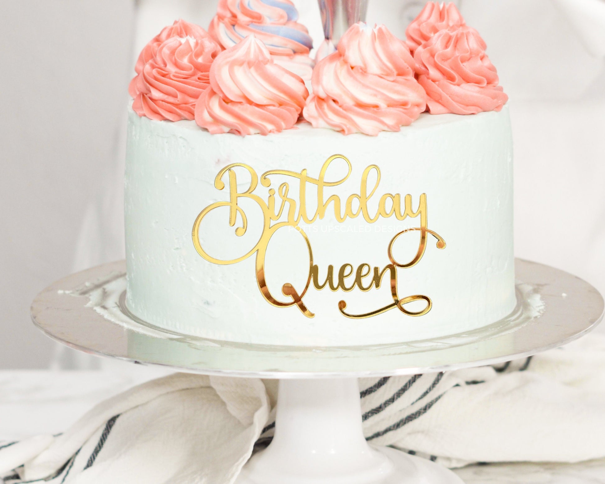 Birthday Queen Cake Charm, Birthday Cake Topper, Gold Mirror Cake Top, Happy Birthday Cake for Her,