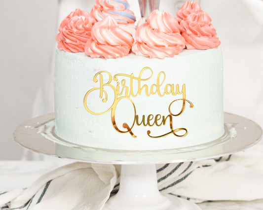 Birthday Queen Cake Charm, Birthday Cake Topper, Gold Mirror Cake Top, Happy Birthday Cake for Her,