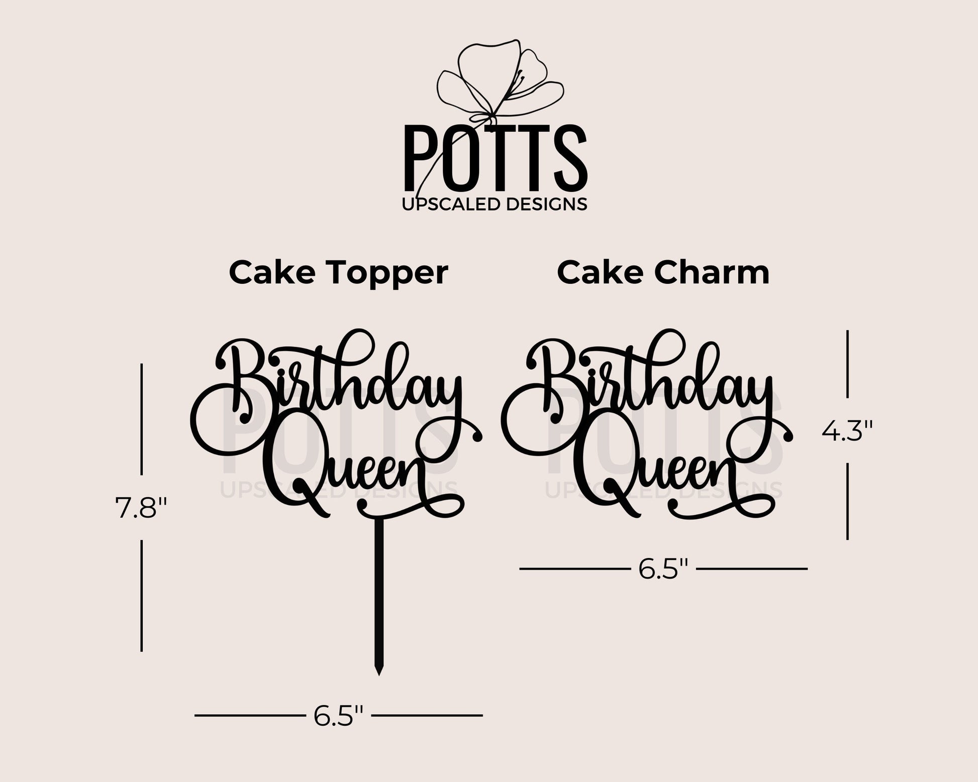Birthday Queen Cake Charm, Birthday Cake Topper, Gold Mirror Cake Top, Happy Birthday Cake for Her,