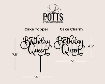 Birthday Queen Cake Charm, Birthday Cake Topper, Gold Mirror Cake Top, Happy Birthday Cake for Her,