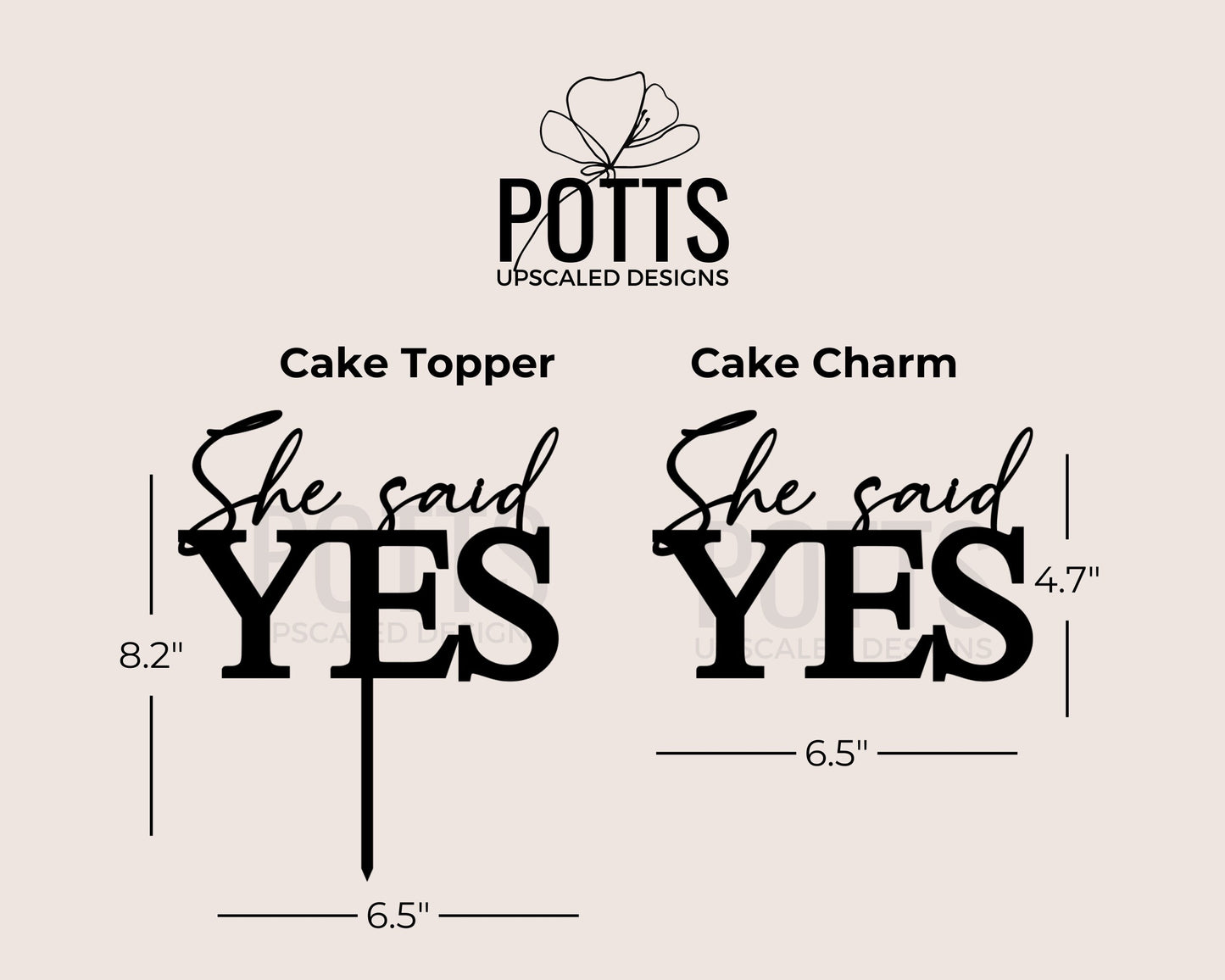 Engaged Cake Topper, She Said Yes, Engagement Party, Bride to Be, Just Engaged, Silver or Gold Mirror, Cake Charm