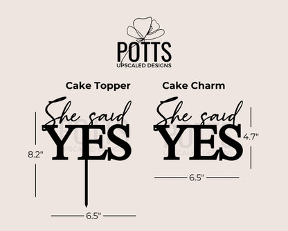 Engaged Cake Topper, She Said Yes, Engagement Party, Bride to Be, Just Engaged, Silver or Gold Mirror, Cake Charm