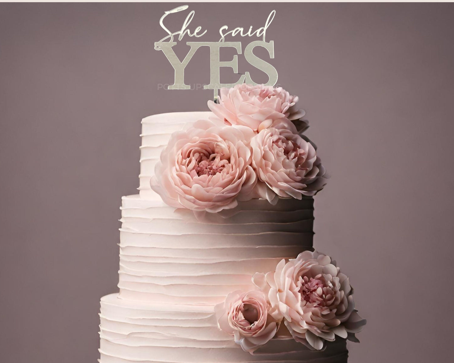 she said yes cake topper for a bride to be engagement party cake decor in silver or gold mirror