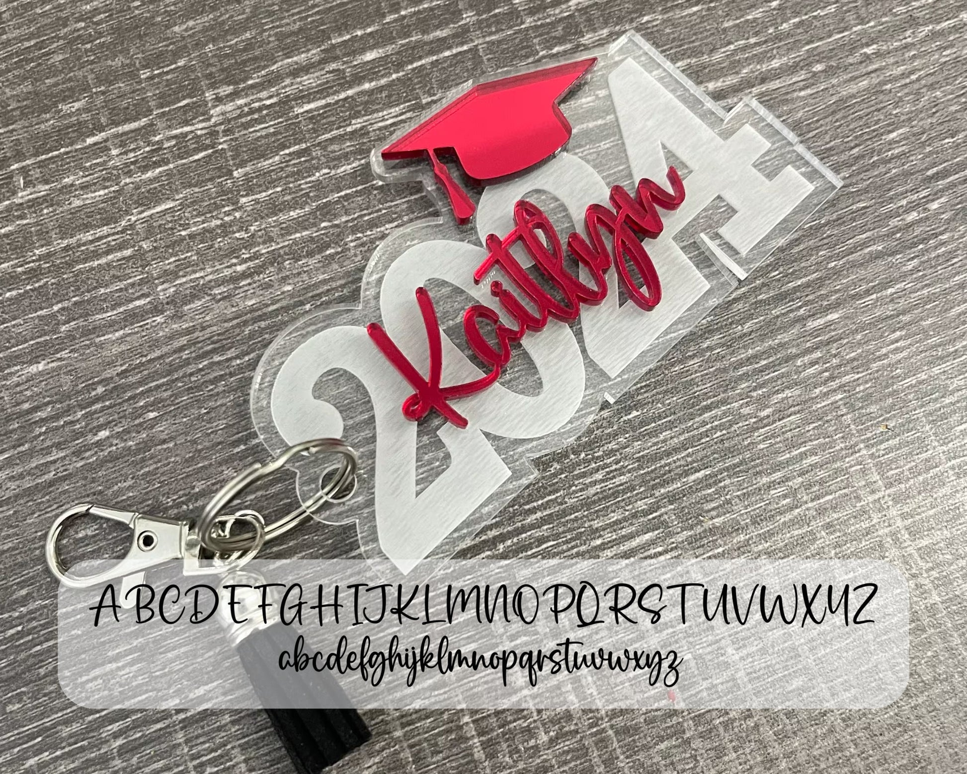 Graduation Keychain Gift, Class of 2026, Personalized Name, Silver Key Ring, Lobster Claw and Tassel Charm, Key Ring Bag Tag, 3D Layered Tag