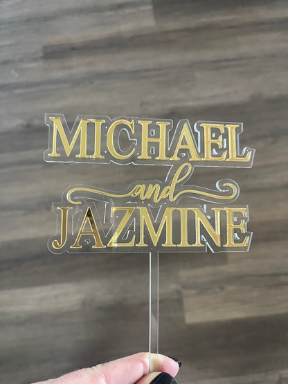 Wedding Cake Charm or Topper - Floating Names on Clear Acrylic