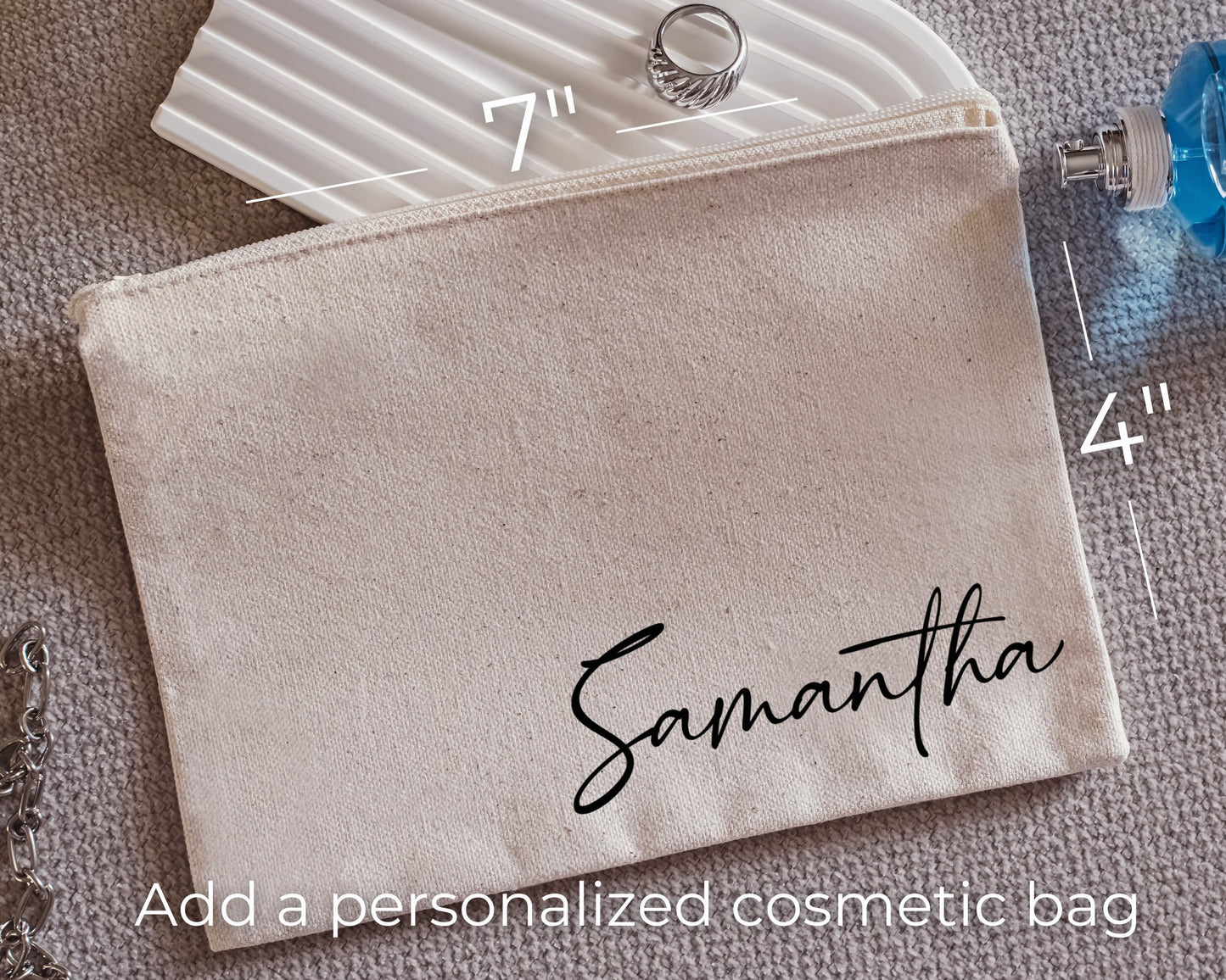 Personalized Canvas Tote Bag, Custom Gift for Her, Bridal Party Swag Bag for Bridesmaid or Girls Trip, Cosmetic Zipper Pouch Bundle