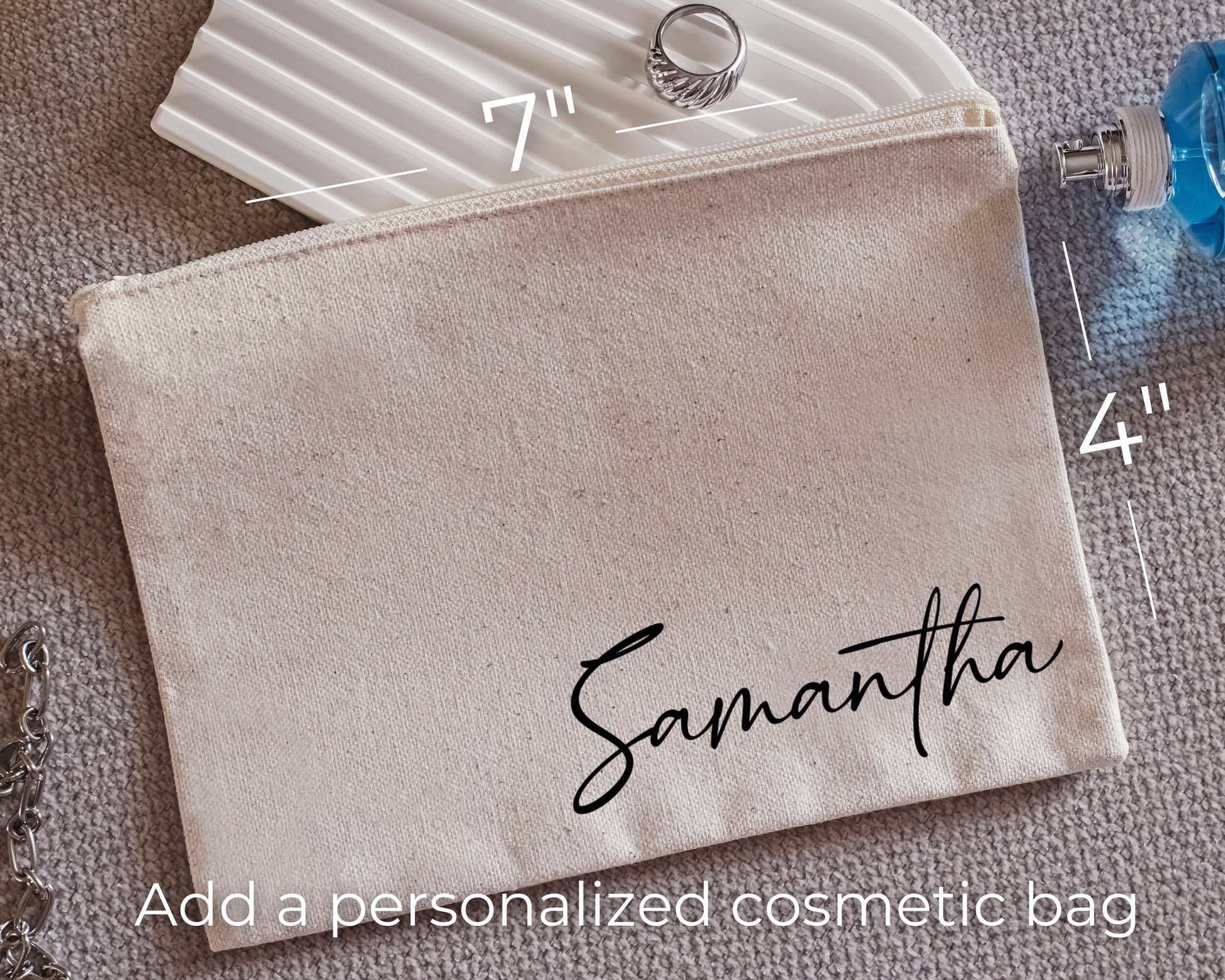 Personalized Canvas Tote Bag, Custom Gift for Her, Bridal Party Swag Bag for Bridesmaid or Girls Trip, Cosmetic Zipper Pouch Bundle