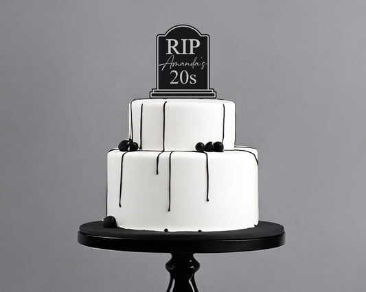 RIP 20s Tombstone Birthday Cake Topper, Funny Birthday Decoration, 30s, 40s, 50s