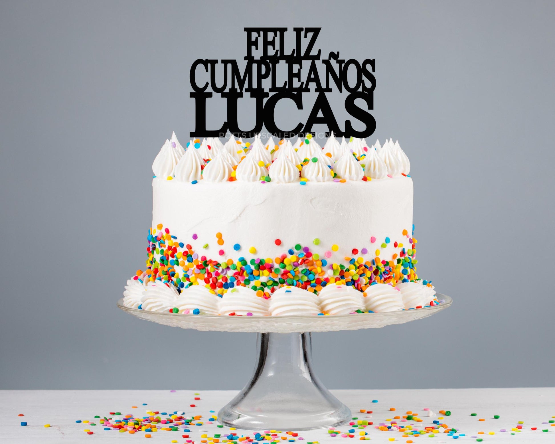 Feliz Cumpleanos Cake Topper, Personalized Name, DIY Dessert Pick Decor, Masculine Bday, Men Boys, Block Letters, Laser Cut Mirror Glitter