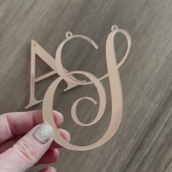 4" Christmas Stocking Letter Ornament, Mirror Gold, Large Name Initial, Holiday Decor, Silver Name Gift Tag, Xmas Tree, Cursive or Block