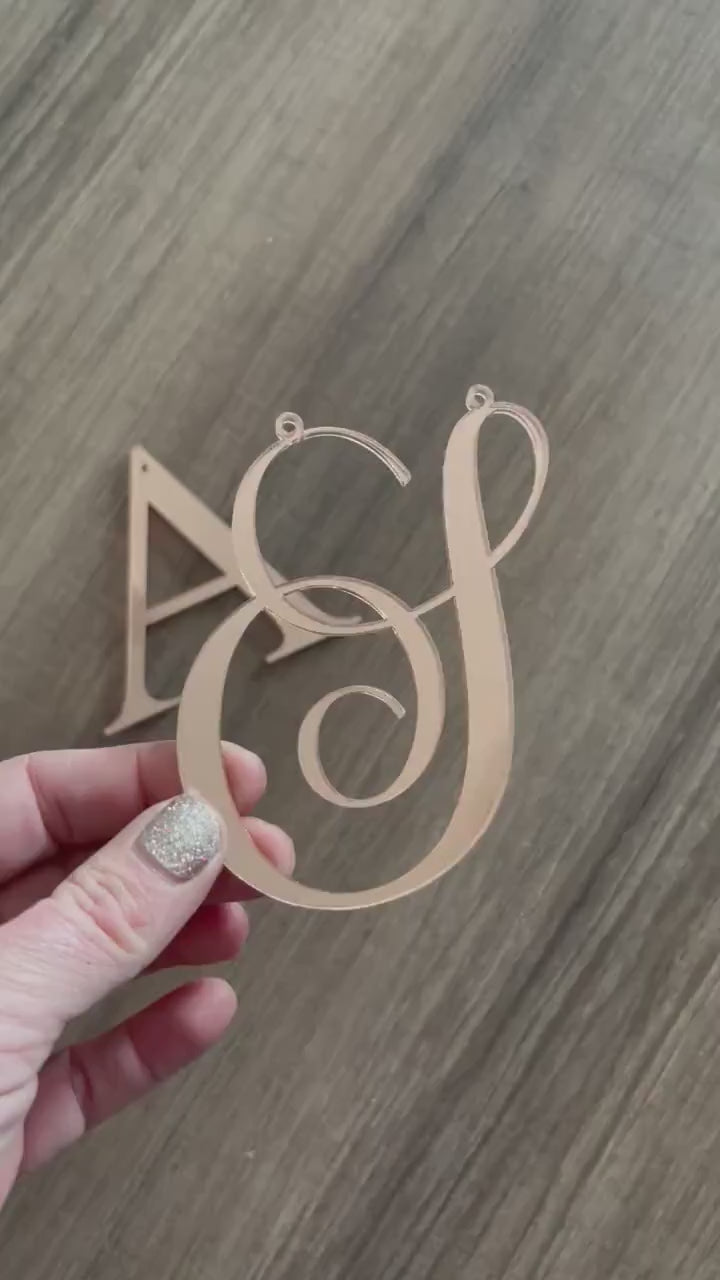 4" Christmas Stocking Letter Ornament, Mirror Gold, Large Name Initial, Holiday Decor, Silver Name Gift Tag, Xmas Tree, Cursive or Block