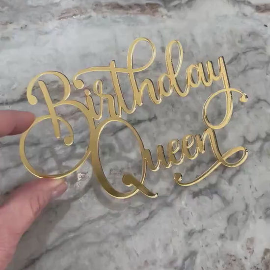 Birthday Queen Cake Charm, Birthday Cake Topper, Gold Mirror Cake Top, Happy Birthday Cake for Her,