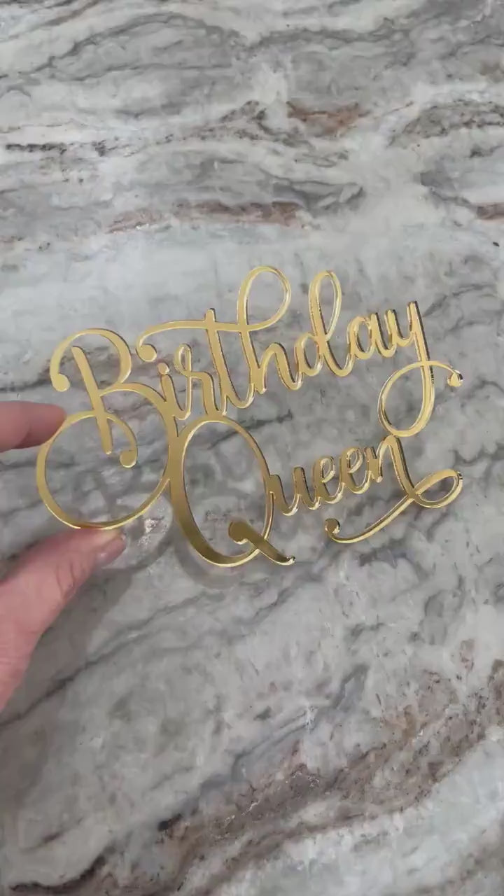 Birthday Queen Cake Charm, Birthday Cake Topper, Gold Mirror Cake Top, Happy Birthday Cake for Her,