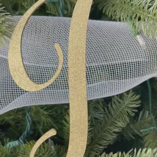 Large 6" Christmas Ornament, Letter Ornament, Gold Glitter, Last Name Initial, Holiday Decor, Silver Sparkle, Stocking Gift Tag, Wood