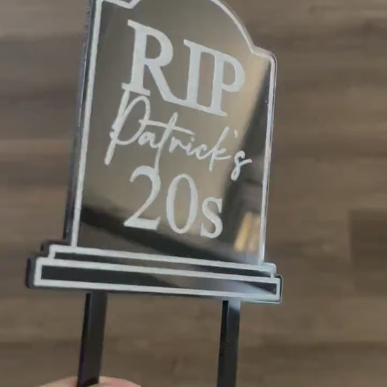 RIP 20s Tombstone Birthday Cake Topper, Funny Birthday Decoration, 30s, 40s, 50s