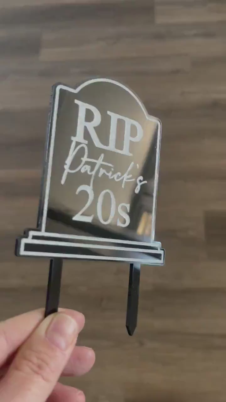 RIP 20s Tombstone Birthday Cake Topper, Funny Birthday Decoration, 30s, 40s, 50s