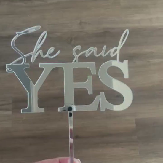 Engaged Cake Topper, She Said Yes, Engagement Party, Bride to Be, Just Engaged, Silver or Gold Mirror, Cake Charm