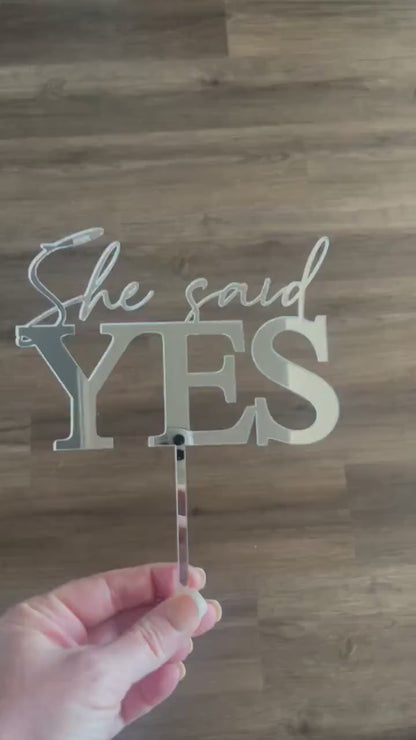 Engaged Cake Topper, She Said Yes, Engagement Party, Bride to Be, Just Engaged, Silver or Gold Mirror, Cake Charm